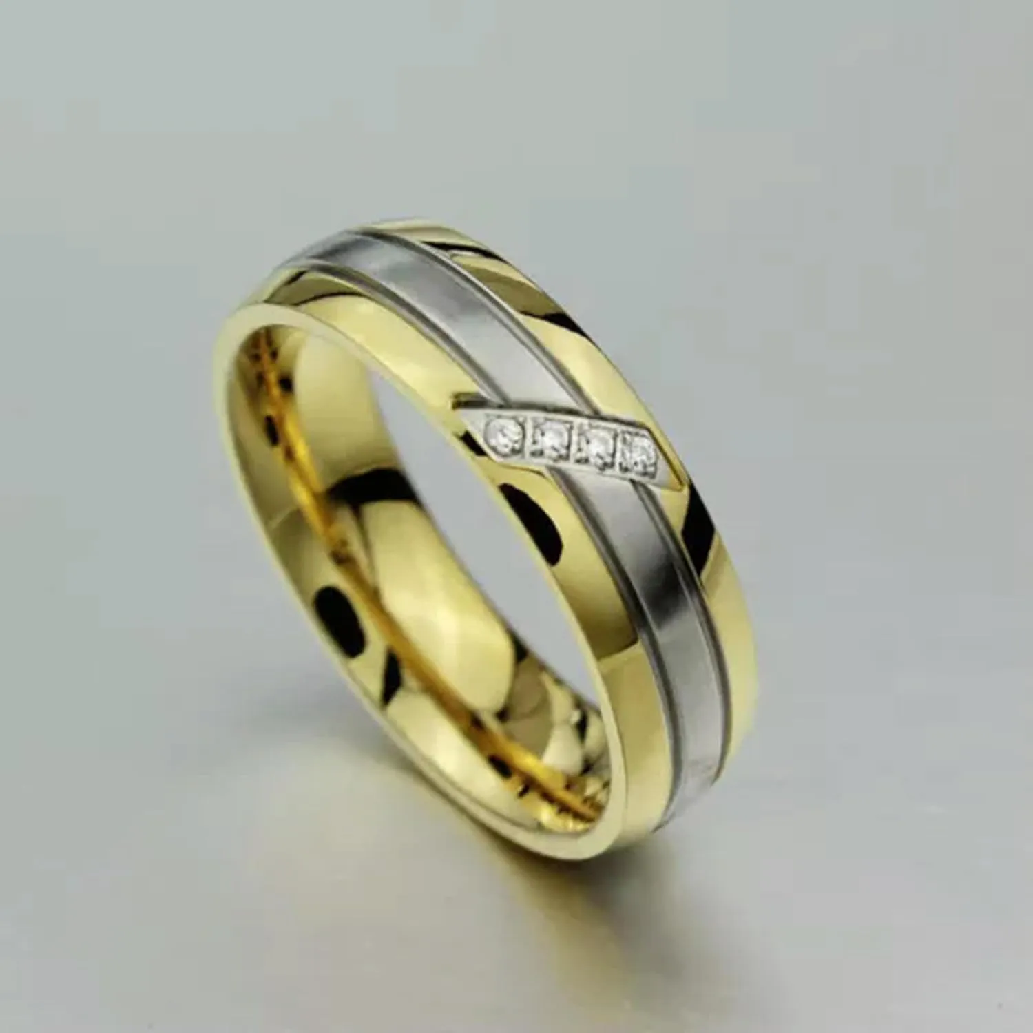 316L Stainless Steel Wedding CZ Band Gift 18K Gold Plated Couple Rings Size 5-13