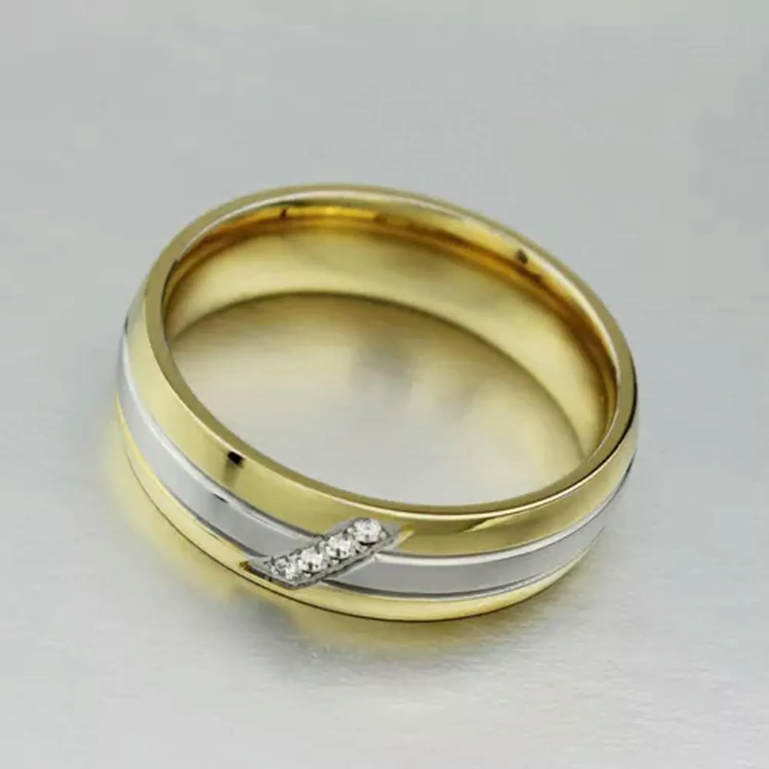 316L Stainless Steel Wedding CZ Band Gift 18K Gold Plated Couple Rings Size 5-13