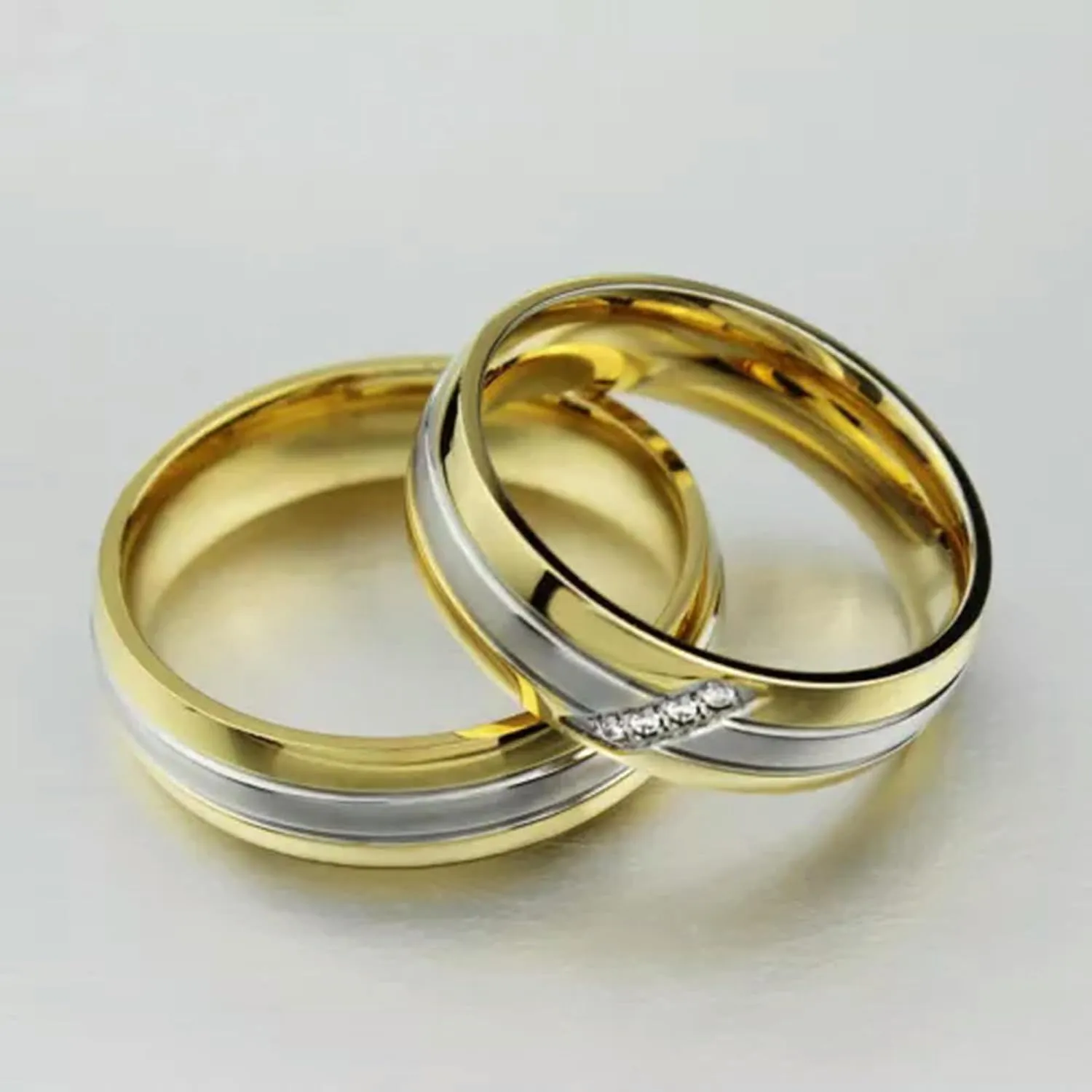 316L Stainless Steel Wedding CZ Band Gift 18K Gold Plated Couple Rings Size 5-13