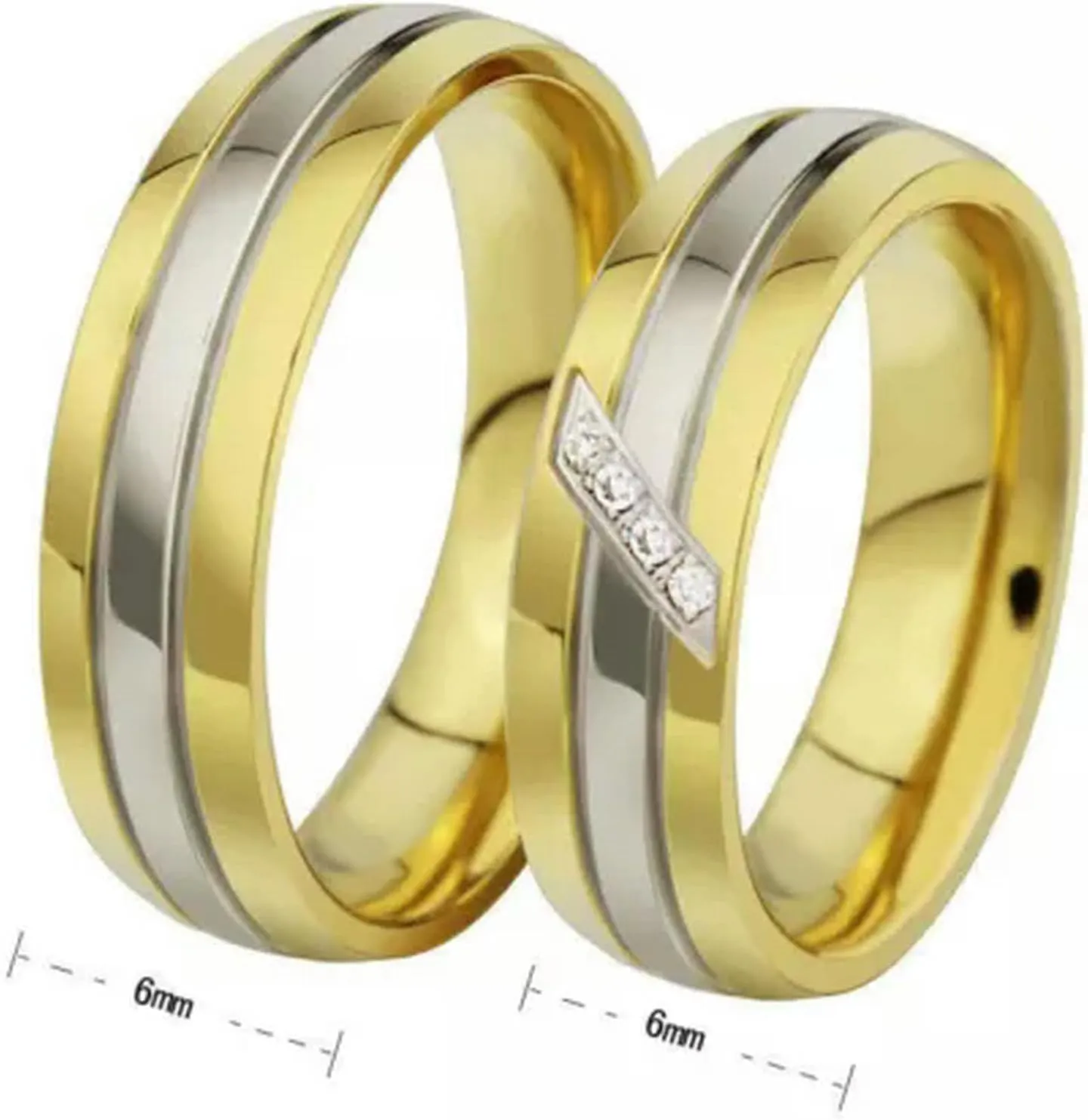 316L Stainless Steel Wedding CZ Band Gift 18K Gold Plated Couple Rings Size 5-13