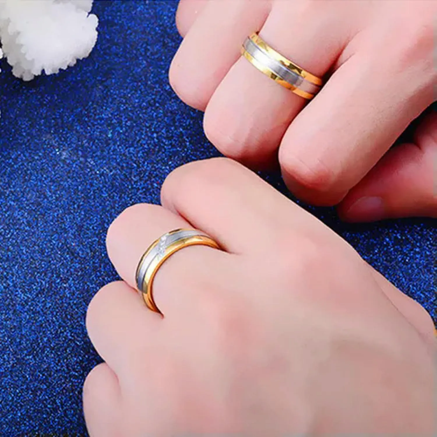 316L Stainless Steel Wedding CZ Band Gift 18K Gold Plated Couple Rings Size 5-13