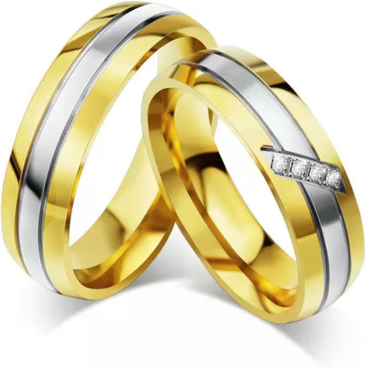 316L Stainless Steel Wedding CZ Band Gift 18K Gold Plated Couple Rings Size 5-13