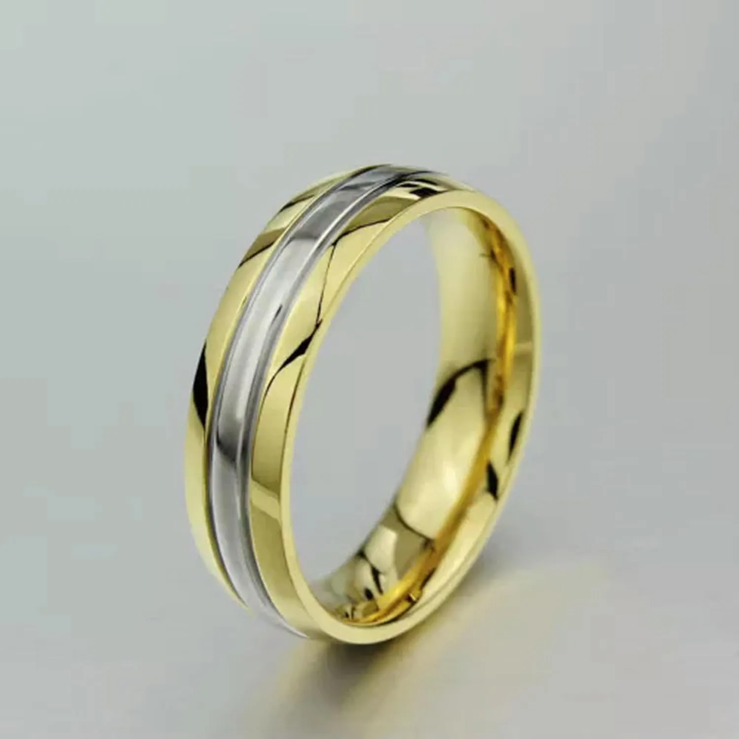 316L Stainless Steel Wedding CZ Band Gift 18K Gold Plated Couple Rings Size 5-13