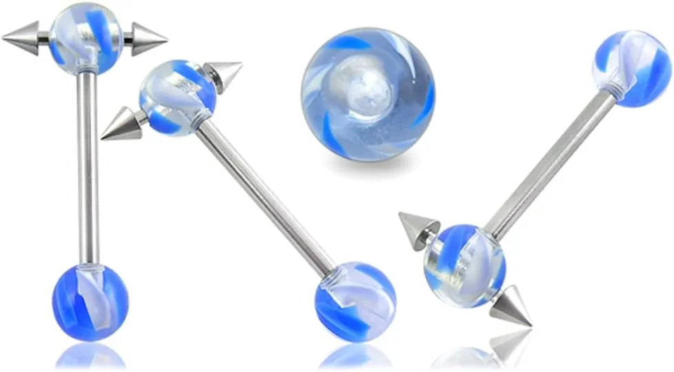 316L Surgical Steel Barbell with UV Pyrex Glass Look Ball Tongue Rings