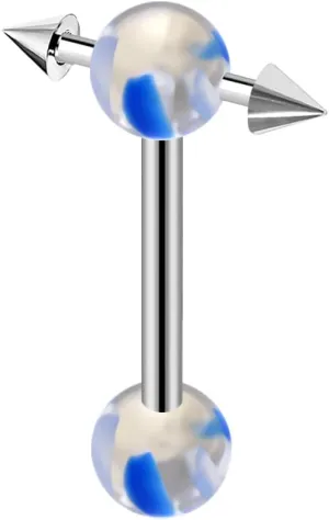 316L Surgical Steel Barbell with UV Pyrex Glass Look Ball Tongue Rings