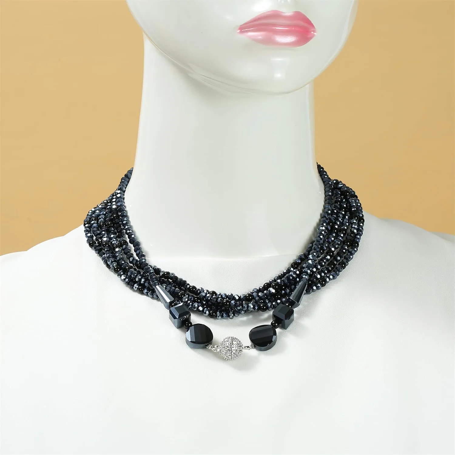 35'' Long and Choker Layered Necklace for Women Trendy Colorful Boho Chunky Crystal Beaded Jewelry Womens Dainty Faux Pearl Fashion Statement Costume Strand Necklace