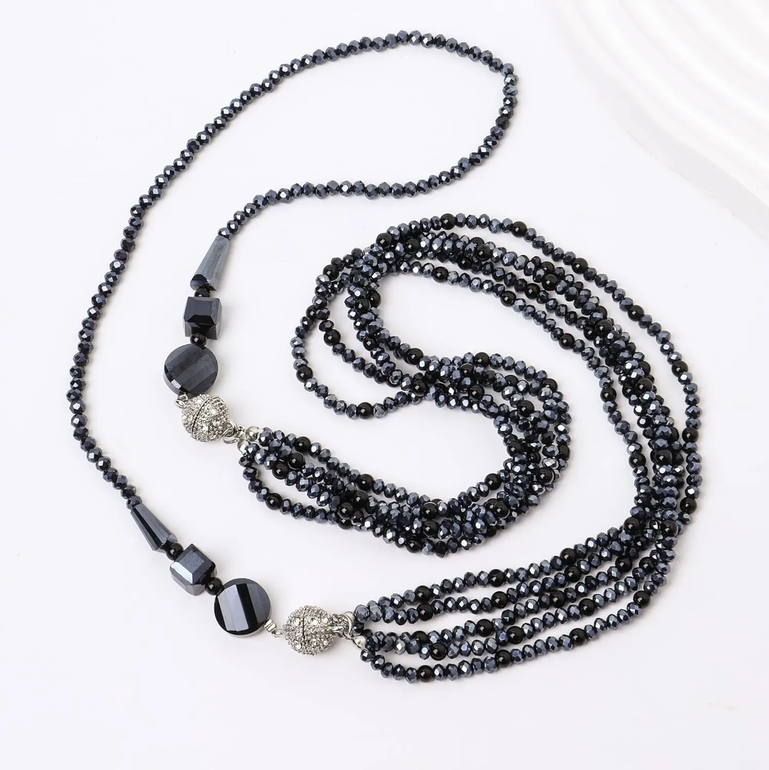 35'' Long and Choker Layered Necklace for Women Trendy Colorful Boho Chunky Crystal Beaded Jewelry Womens Dainty Faux Pearl Fashion Statement Costume Strand Necklace