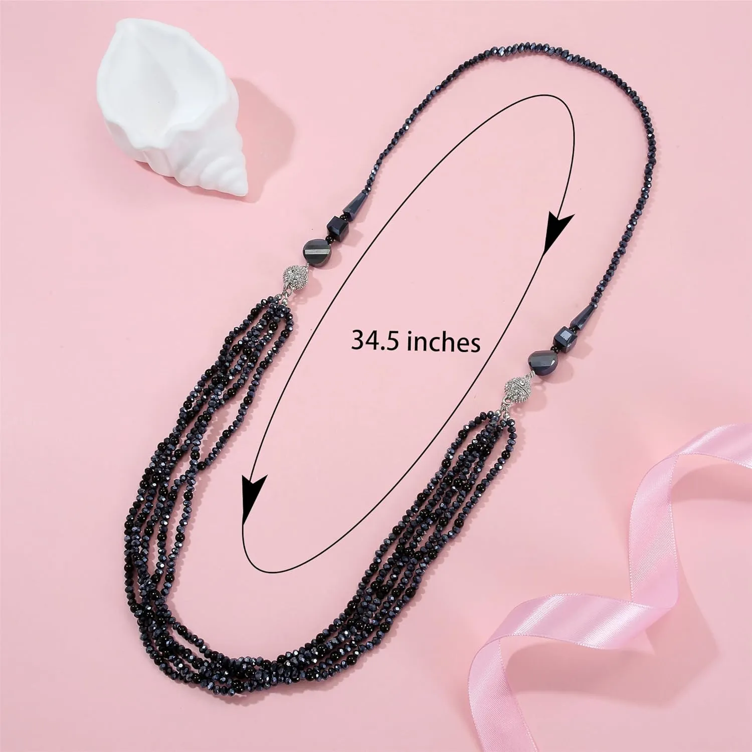 35'' Long and Choker Layered Necklace for Women Trendy Colorful Boho Chunky Crystal Beaded Jewelry Womens Dainty Faux Pearl Fashion Statement Costume Strand Necklace