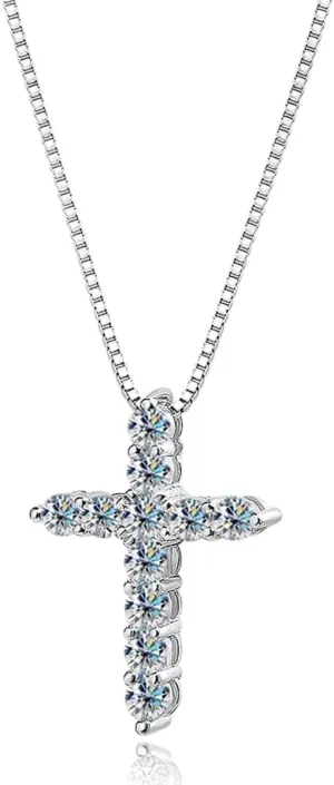 3Mm D Color Moissanite Cross Necklace for Women S925 Silver Sparkling Lab Diamond Jesus Pendant Neck Chain Fine Jewelry
