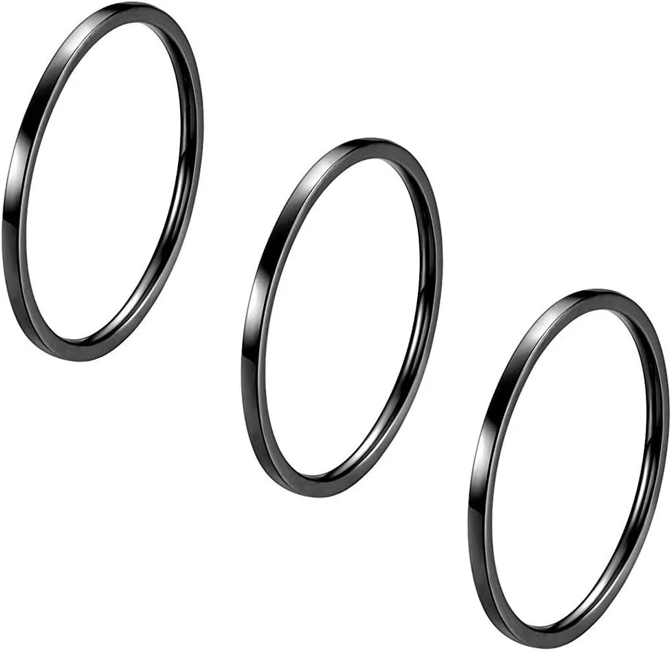 3pcs 1mm Stainless Steel Plain Band Knuckle Stacking Midi Rings for Women Comfort Fit