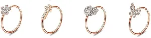 4Pcs Butterfly Heart Cross Flower Fake Nose Rings for Women Girls Stainless Steel Cubic Zirconia Non Piercing Hoop Nose Rings Clip On Fake Nose Piercing Jewelry