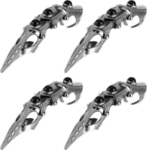4Pcs Halloween Gothic Full Finger Joint Ring Punk Finger Full Finger Hinged Ring Claws Finger Halloween Cosplay Costume Props Black