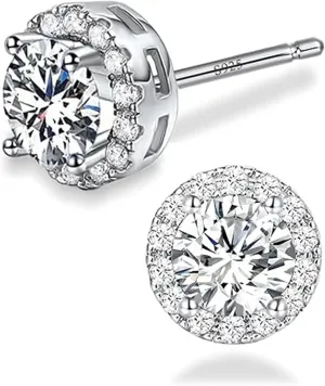 5.40Ct Round Cut Diamond Halo Stud Earrings 14K White Gold Plated 925 Sterling Silver Best Gift For Her