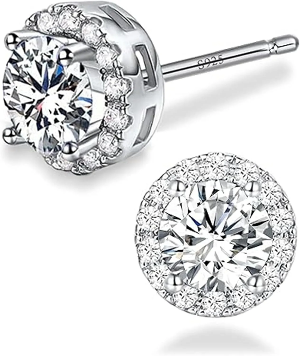 5.40Ct Round Cut Diamond Halo Stud Earrings 14K White Gold Plated 925 Sterling Silver Best Gift For Her