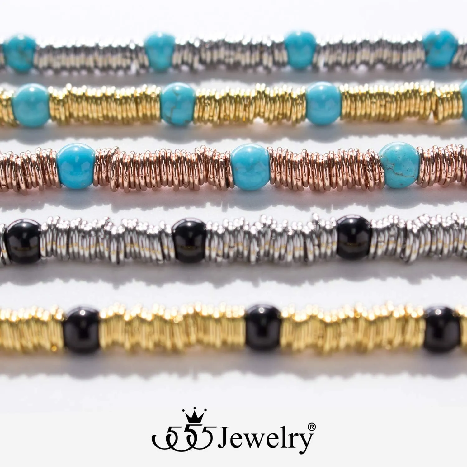 555Jewelry Stainless Steel Extendable Charm Discs & Beads Bracelet for Women