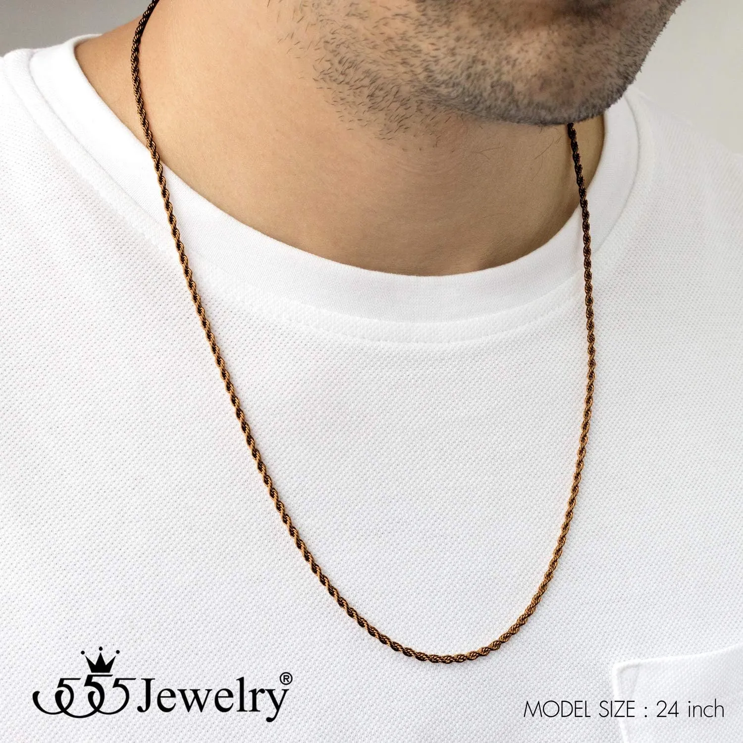 555Jewelry Stainless Steel Hypoallergenic Twisted Singapore Rope Chain Necklace