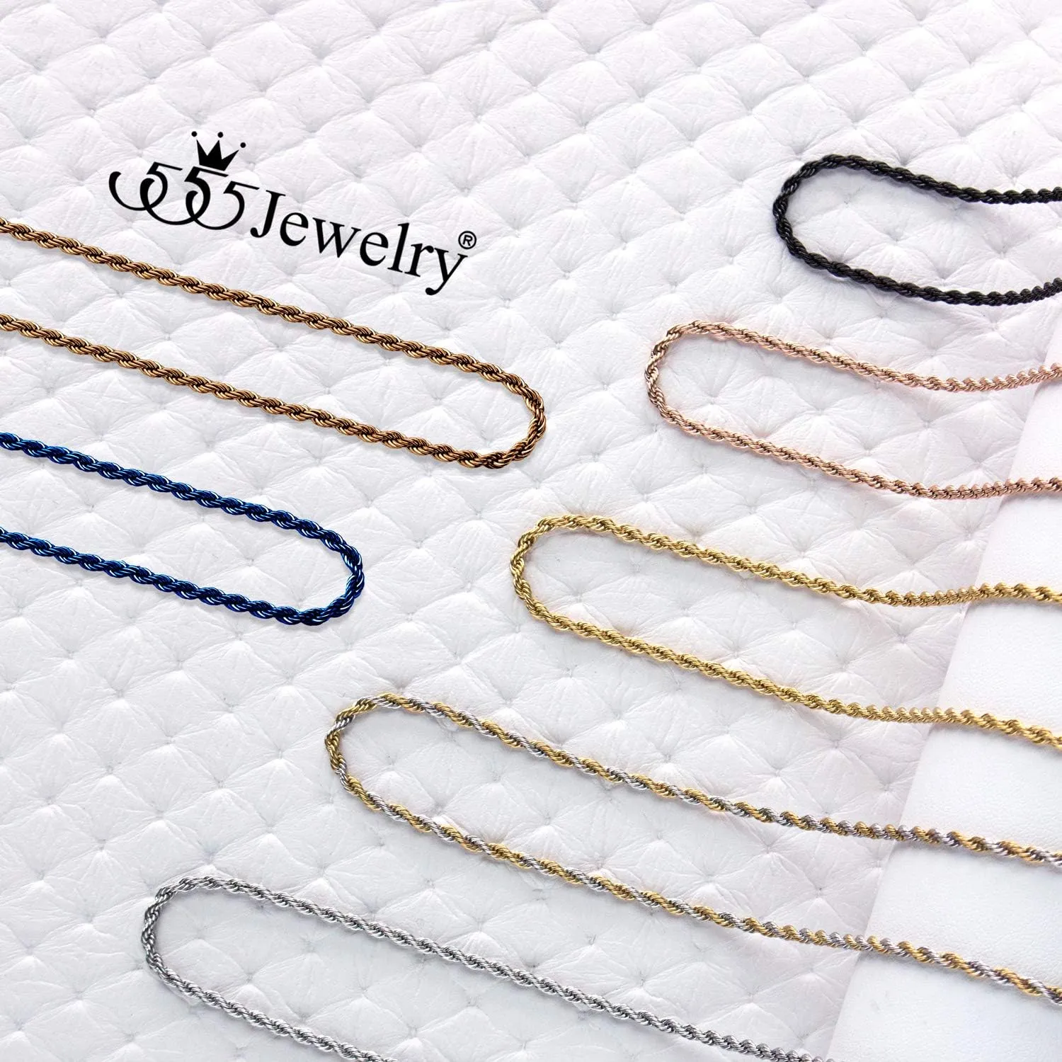 555Jewelry Stainless Steel Hypoallergenic Twisted Singapore Rope Chain Necklace