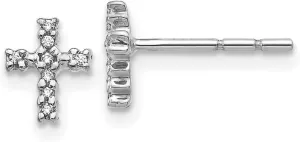 5mm 10k White Gold Polished Diamond Religious Faith Cross Post Earrings 7x5mm Wide Stud Earring for Women