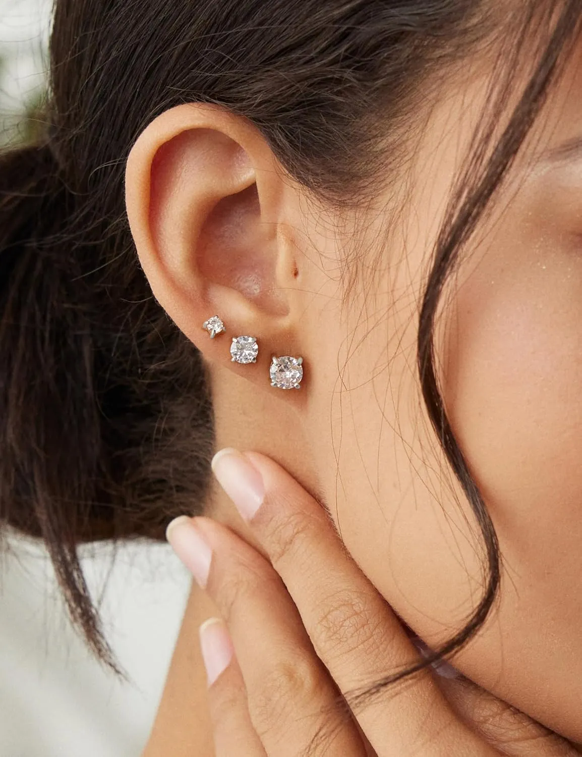 6 Pairs Stud Earrings Set, Hypoallergenic Cubic Zirconia 316L Earrings Stainless Steel CZ Earrings 3-8mm