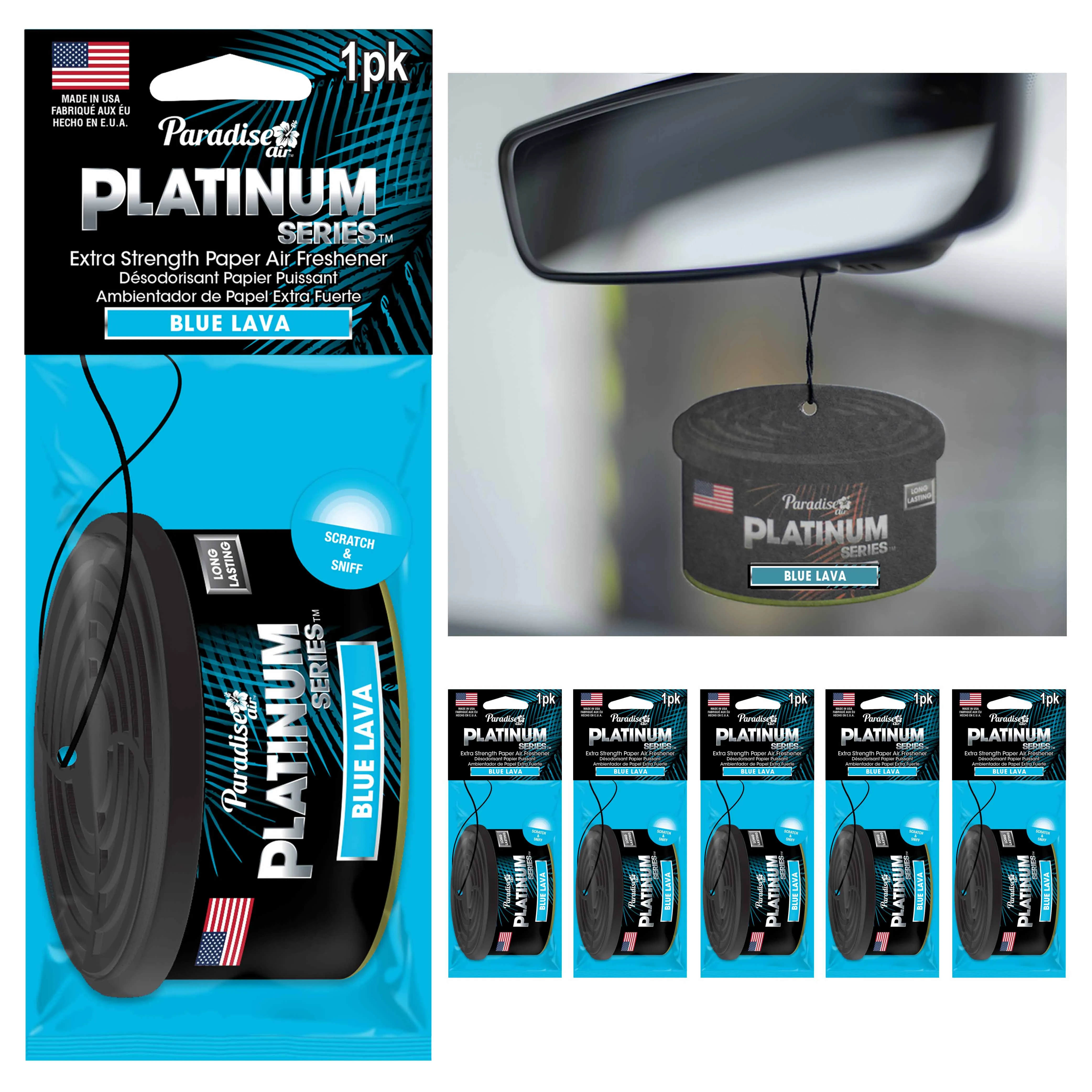 6 Pc Paradise Platinum Air Freshener Hanging Car Aroma Fragrance Scent Blue Lava