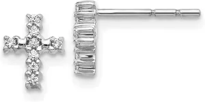6mm 10k White Gold Polished Diamond Religious Faith Cross Post Earrings 8x6mm Wide - Jewelry Gift for Mom