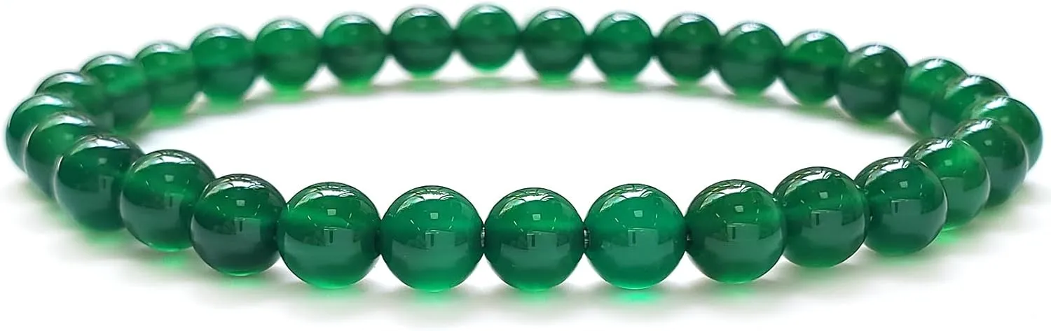 6mm Green Agate Stretch Bracelet Round Stone Beads Semi Gemstone for Crystal Beaded Elastic Bracelet 7.5"
