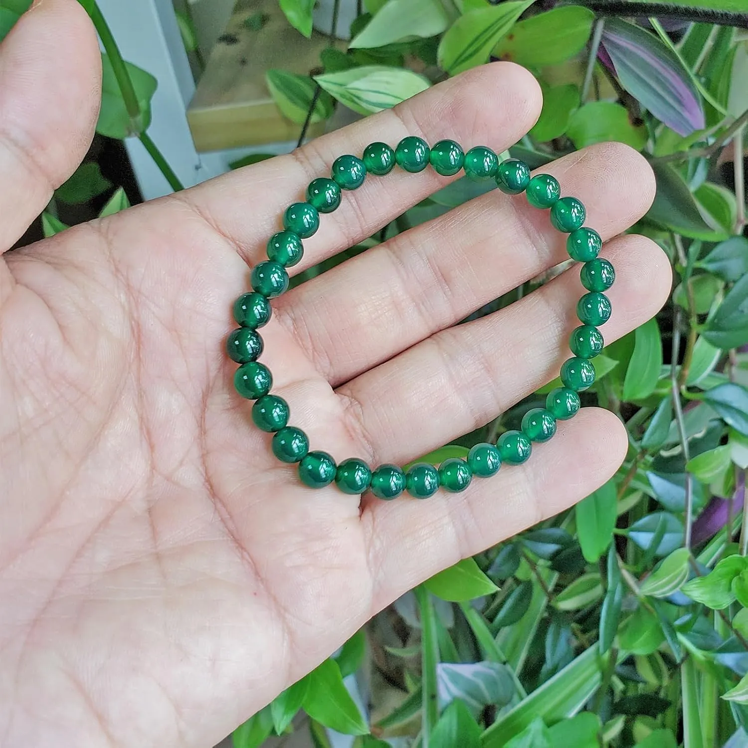 6mm Green Agate Stretch Bracelet Round Stone Beads Semi Gemstone for Crystal Beaded Elastic Bracelet 7.5"