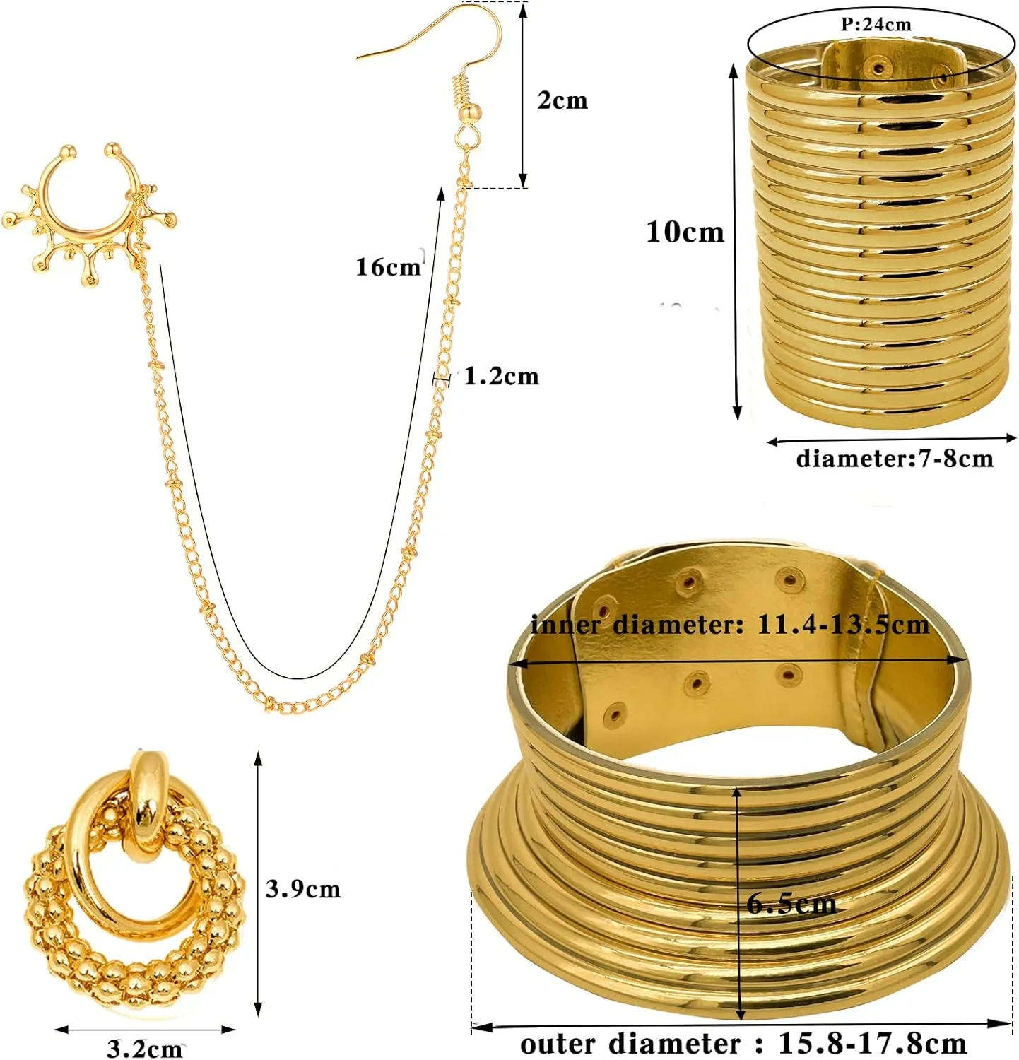 7 PCS African National Vintage Gold Flamboyant Jewelry Set Egypt Choker Bracelet African Nose Rings Hoop Chain Earrings for women
