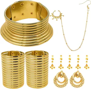 7 PCS African National Vintage Gold Flamboyant Jewelry Set Egypt Choker Bracelet African Nose Rings Hoop Chain Earrings for women
