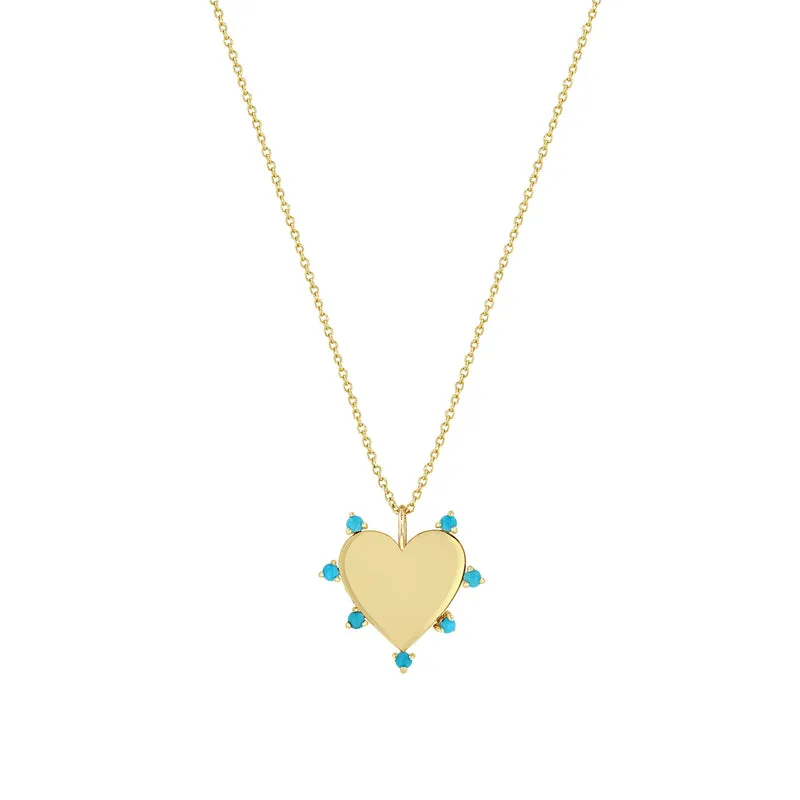 7 Turquoise Heart Necklace in Yellow Gold