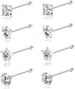8-15Pcs 20G Nose Rings studs for Woman Hypoallergenic 316L Surgical Steel Nose Piercings Jewelry 2/3mm CZ L Shape Nose Rings 20 Gauge Nose Studs Nose Screw Studs Gold Silver