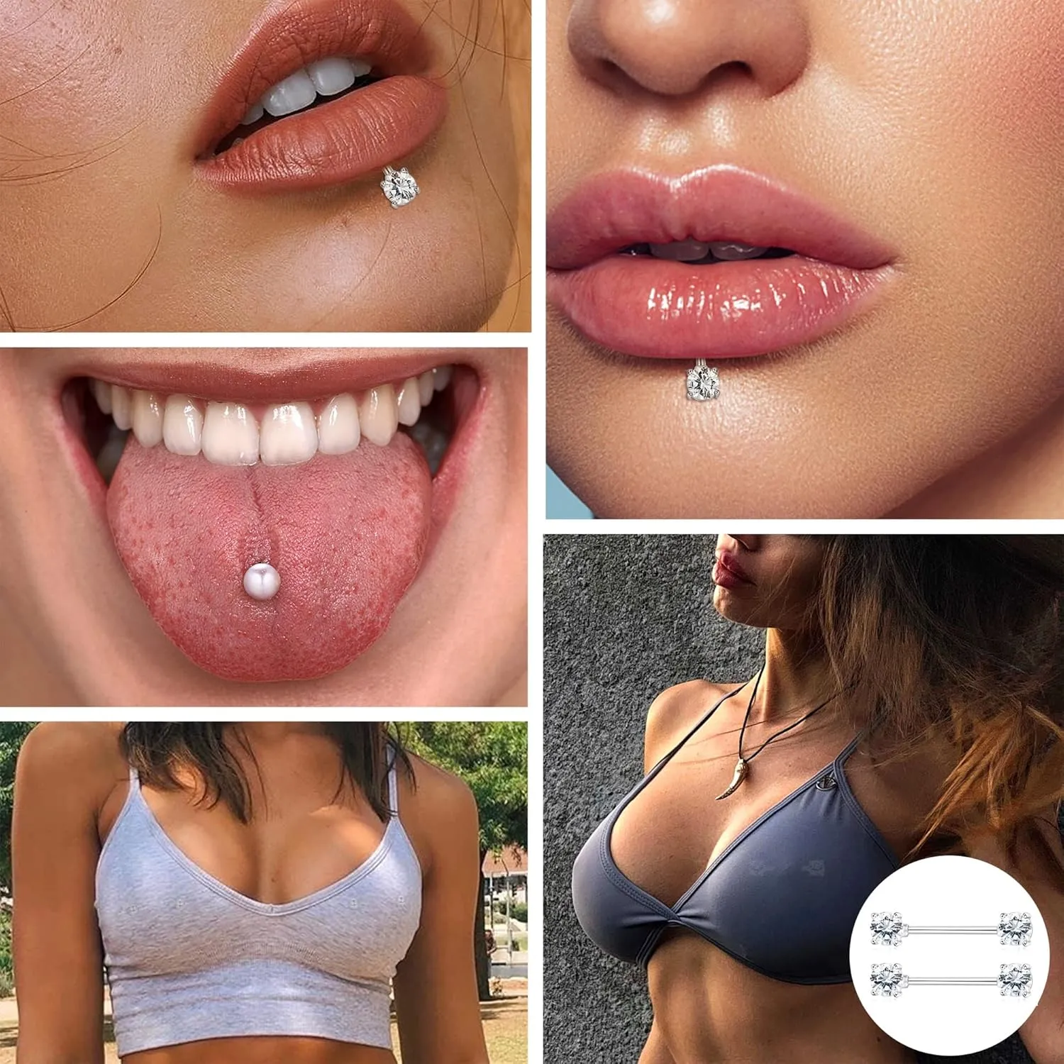 8 Pairs 14G Nipple Rings for Women Stainless Steel CZ Striaght Barbell Tongue Ring Nipple ring Set Butterfly Devil Heart Nipple Piercing Jewelry 16mm 5/8Inch
