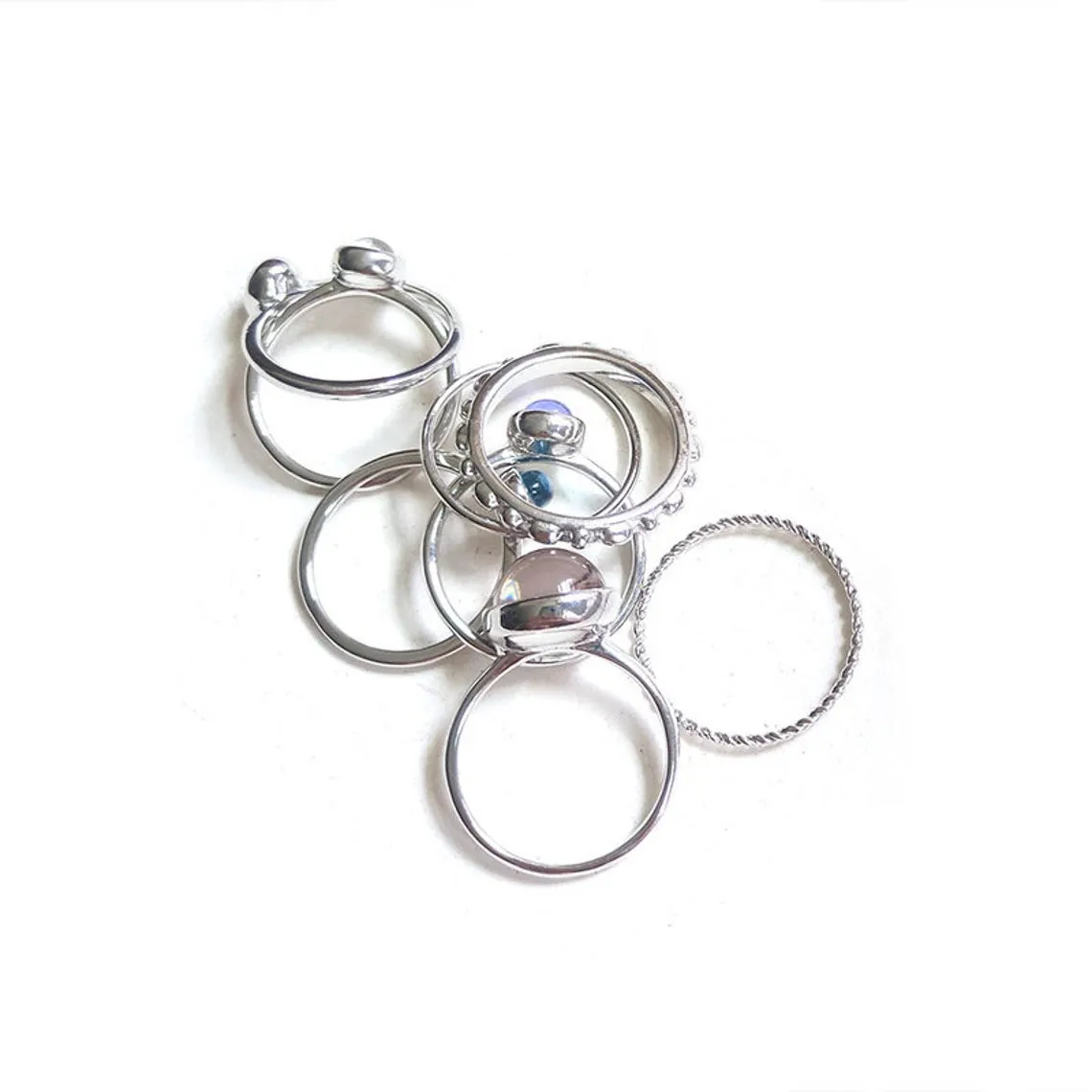 8 Pcs Set Colourful Stone Metallic Fashion Stacking Boho Rings