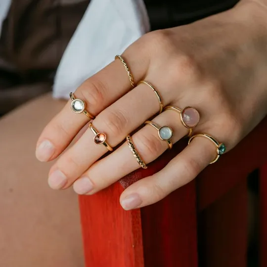 8 Pcs Set Colourful Stone Metallic Fashion Stacking Boho Rings