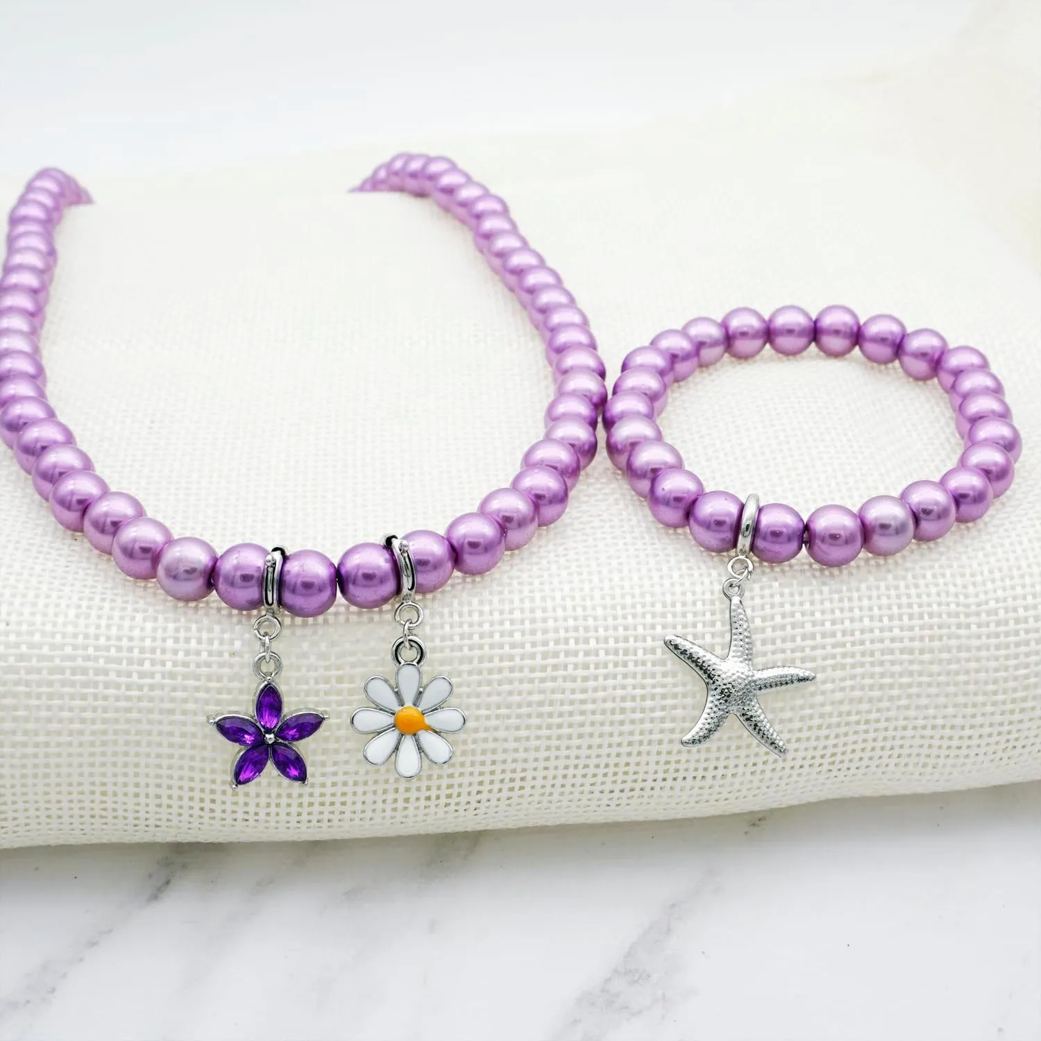 8mm Faux Pearl Necklace Elastic Bracelet Jewelry Set Beige White Pink Fake Pearl Jewelry
