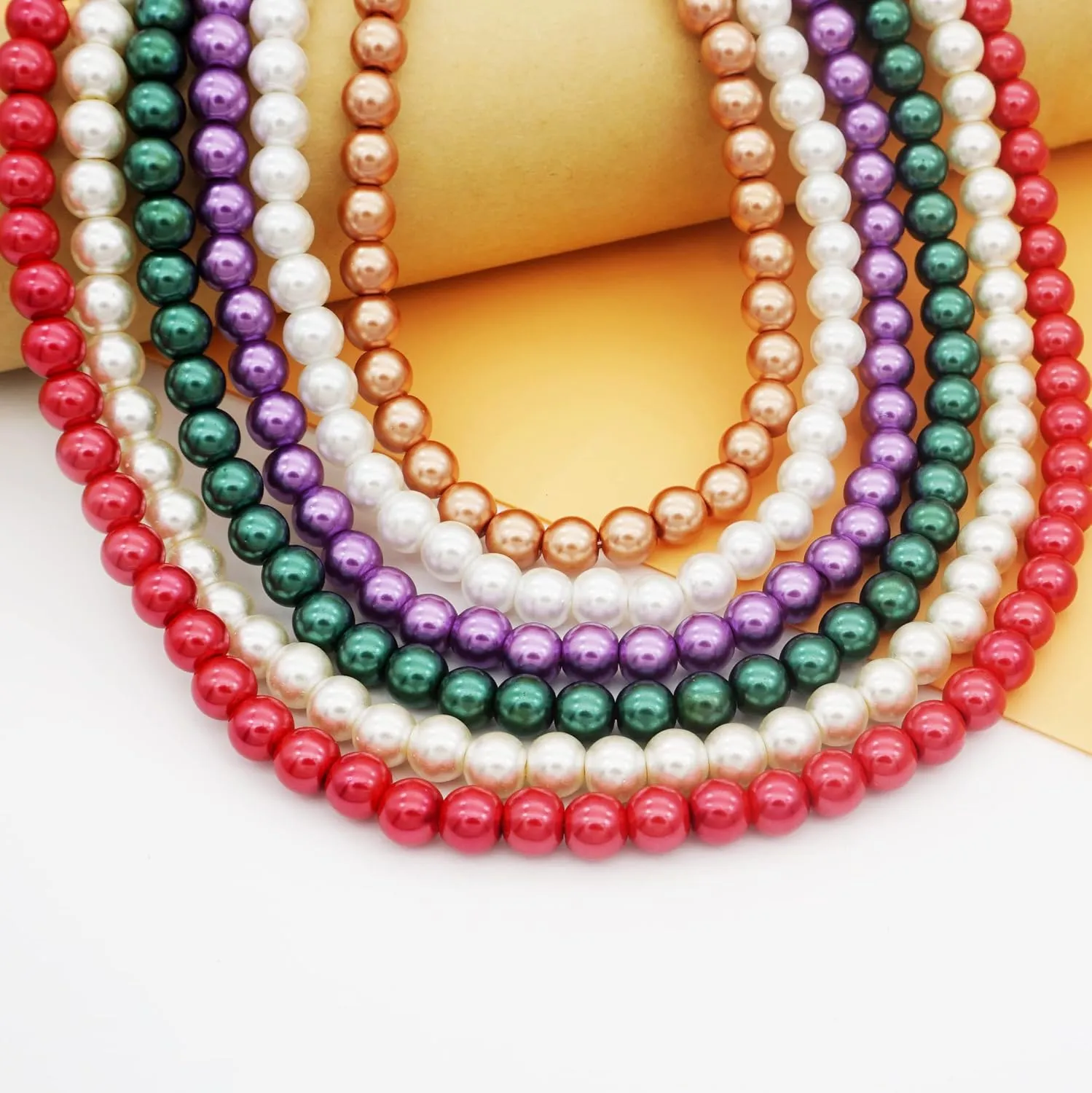 8mm Faux Pearl Necklace Elastic Bracelet Jewelry Set Beige White Pink Fake Pearl Jewelry