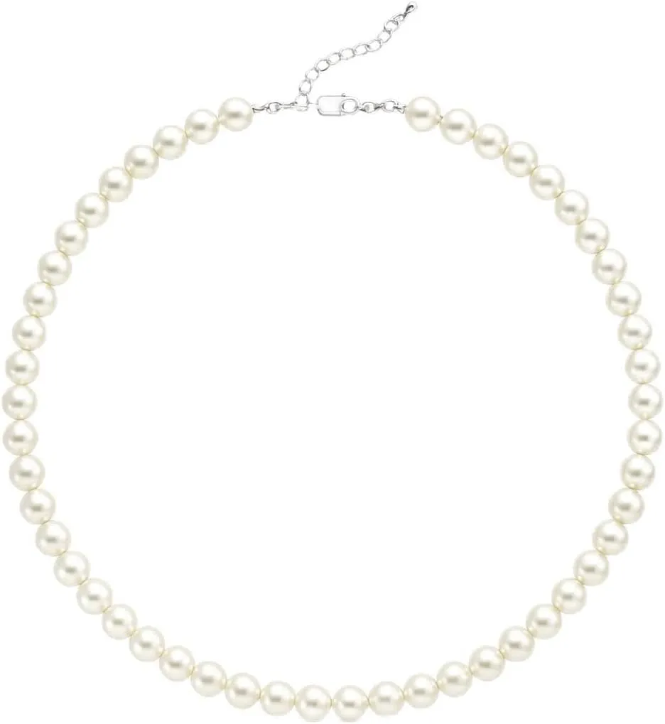 8MM Pearl Necklaces for Women, Dainty Round Imitation Pearl Choker Necklace, 16   2 Inch Extenders, Pearl Silver Necklace Costume Jewelry Set Bridesmaid Gifts for Women