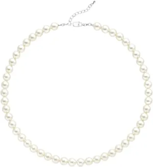 8MM Pearl Necklaces for Women, Dainty Round Imitation Pearl Choker Necklace, 16   2 Inch Extenders, Pearl Silver Necklace Costume Jewelry Set Bridesmaid Gifts for Women