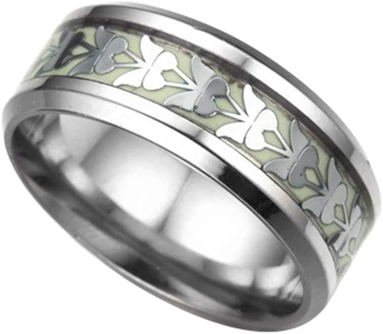 8MM Simple Style Stainless Steel Butterfly Rings Luminous Glow in The Dark Ring