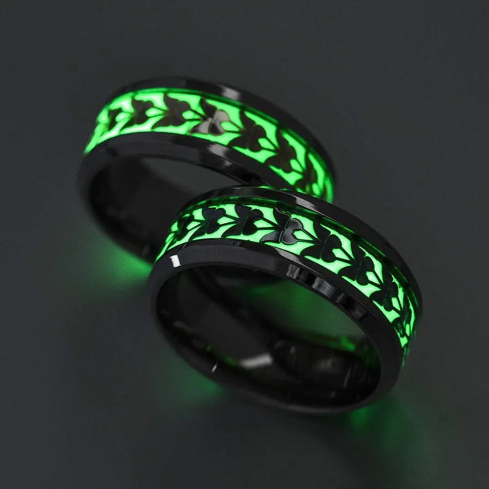 8MM Simple Style Stainless Steel Butterfly Rings Luminous Glow in The Dark Ring