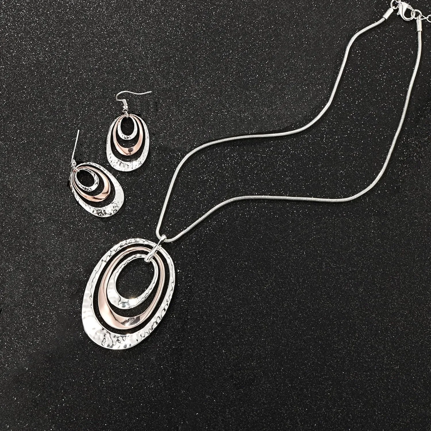 925 Silver Circle Earrings Necklace Set for Women - Hypoallergenic Dangle Earrings, Dainty Geometric Pendant Necklace, Boho Jewelry Set