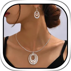 925 Silver Circle Earrings Necklace Set for Women - Hypoallergenic Dangle Earrings, Dainty Geometric Pendant Necklace, Boho Jewelry Set