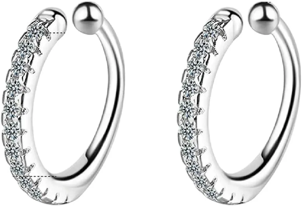 925 Silver Simple Zircon Crystal Clip On Ear Cuff Earring Women Small Mini Ear Clip Cuffs Without Piercing Hole Earrings