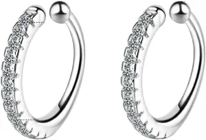925 Silver Simple Zircon Crystal Clip On Ear Cuff Earring Women Small Mini Ear Clip Cuffs Without Piercing Hole Earrings