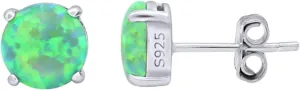 925 Sterling Silver 7mm Simulated Opal Round Cut Solitaire Stud Earrings 14K Gold Plated