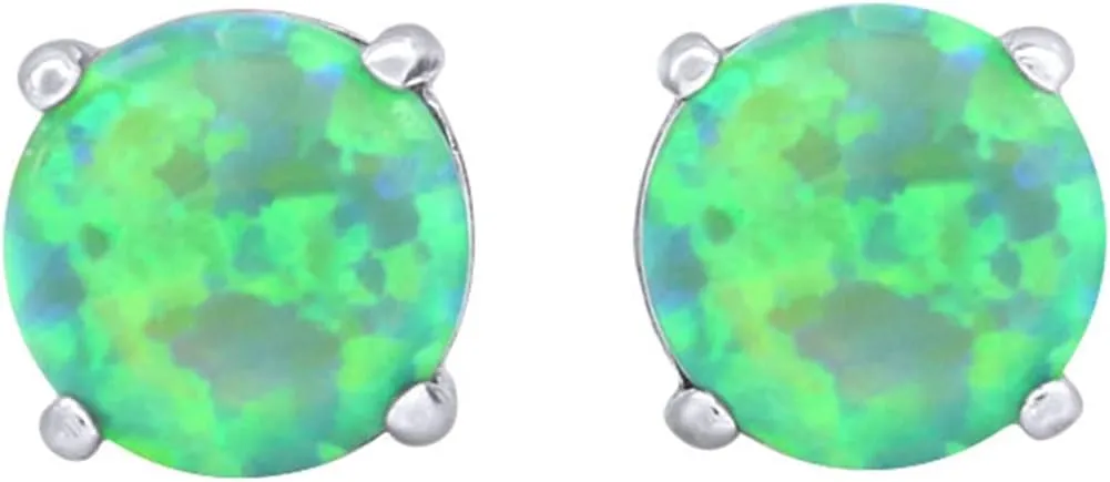 925 Sterling Silver 7mm Simulated Opal Round Cut Solitaire Stud Earrings 14K Gold Plated