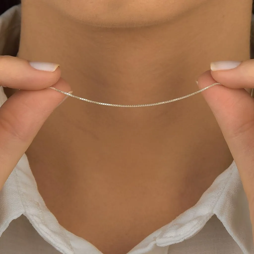 925 Sterling Silver & Gold over Sterling silver 0.6mm Italian Box Chain Strong Necklace for Women Available in 7 Lenghts