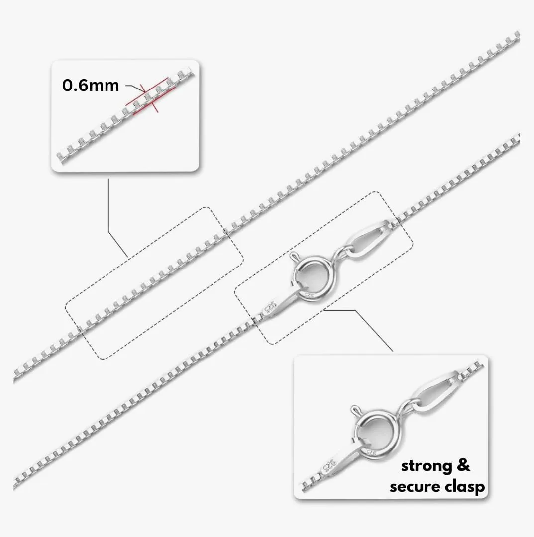 925 Sterling Silver & Gold over Sterling silver 0.6mm Italian Box Chain Strong Necklace for Women Available in 7 Lenghts