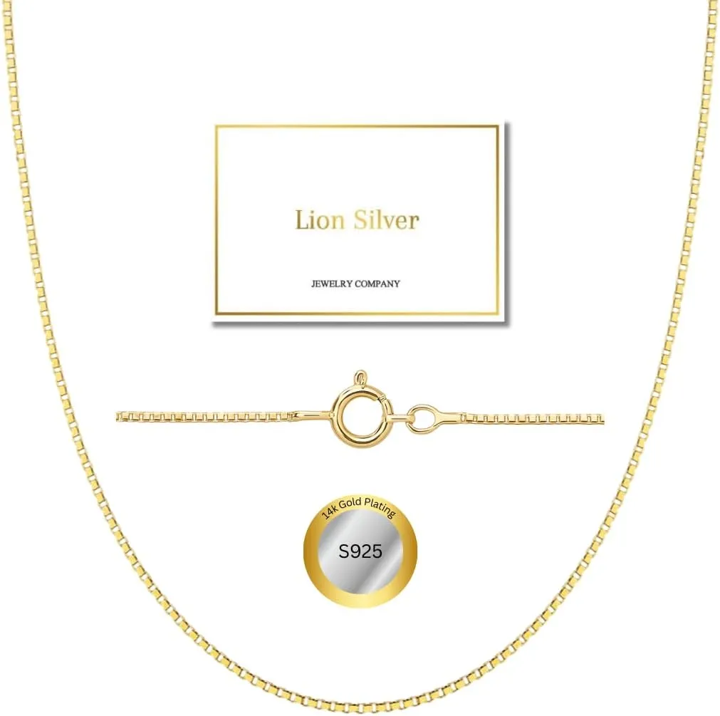925 Sterling Silver & Gold over Sterling silver 0.6mm Italian Box Chain Strong Necklace for Women Available in 7 Lenghts