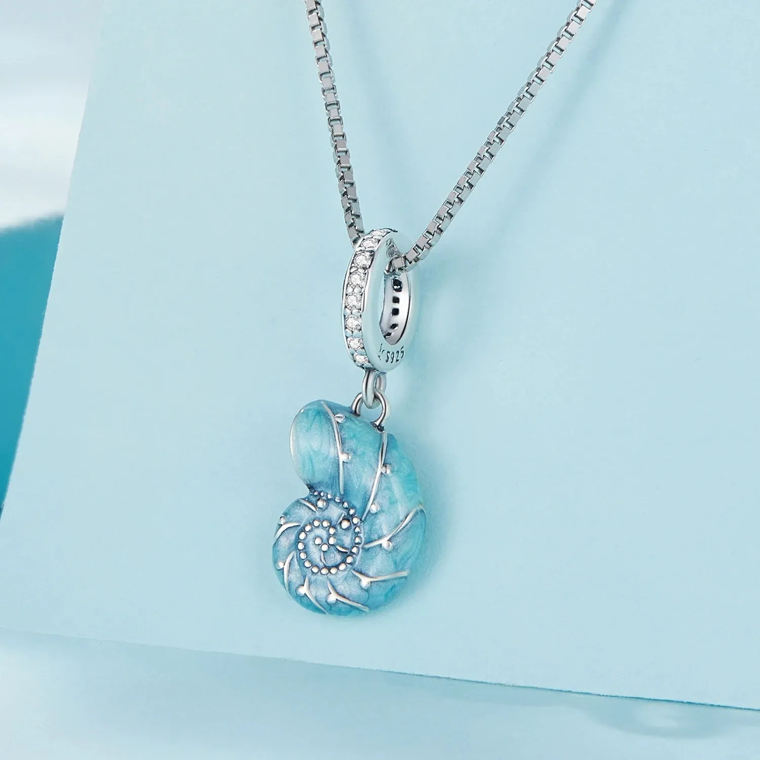 925 Sterling Silver Blue Conch Necklace for Women Ocean Style Pendant Party Jewelry